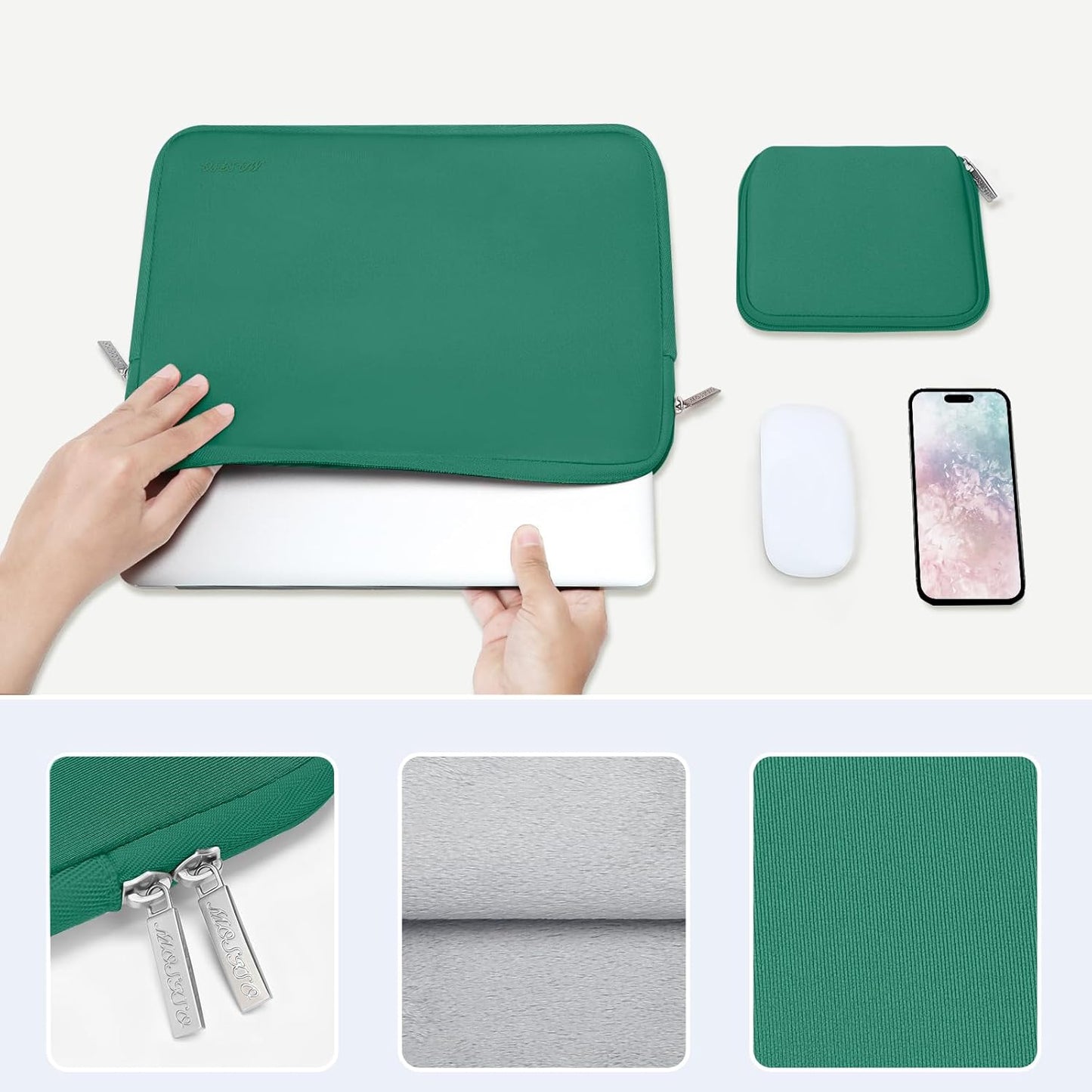 MOSISO Laptop Case 13.3 inch, 13-13.3 inch Laptop Sleeve Bag Compatible with MacBook Air/Pro 13 / Pro 14, HP Dell ASUS Lenovo Notebook, Neoprene Computer Sleeve Bag with Small Case, Peacock Green
