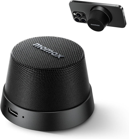 MOMAX Magnetic Portable Bluetooth Speaker - Mini Waterproof Shower Speaker with Bass, 12H Playtime, Outdoor Speaker True Wireless Stereo Pairing for Golf, Beach, Home, Travel, Gift Ideas