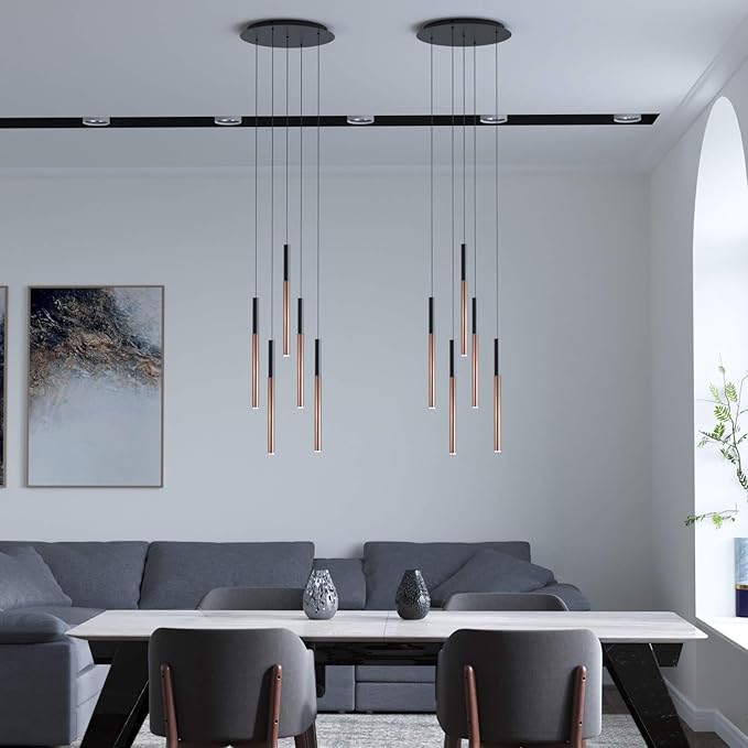 ALTAIR 5 Mini Pendant Lighting Black-Copper - LED Hanging Light Fixture for Kitchen Island, Bar, Foyer - Cluster Pendants - Dimmable, Adjustable Wire, Lamp Bulb Included