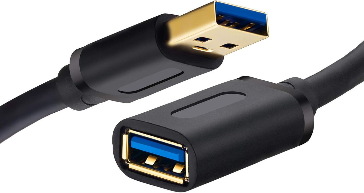 Tan QY USB 3.0 Extension Cable 1ft-2Pack, USB 3.0 High Speed Extender Cord Type A Male to Female for PlayStation, USB Flash Drive, Hard Drive, Card Reader,Scanner,Printer,Keyboard (1Ft-2Pack)