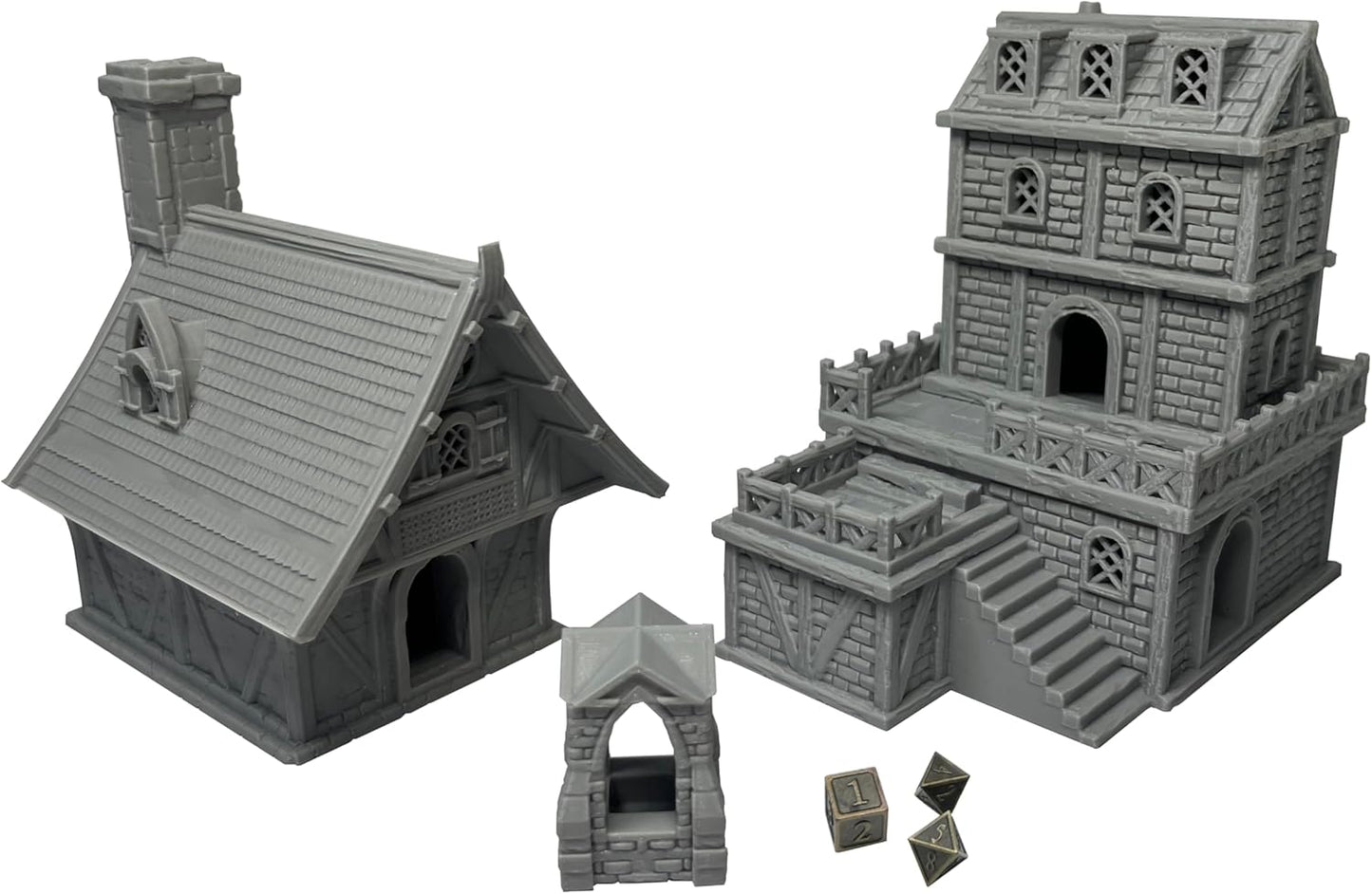 Medieval Miniature Building Terrain Set Compatible with Tabletop RPG War Games, Dioramas Building Set, Paintable, Gift for Tabletop Hobby Enthusiasts by HAUTICO (18mm Scale)