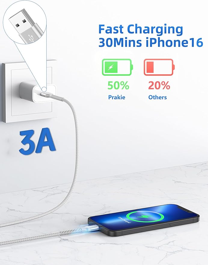 USB A to USB C Cable Fast Charging [2 Pack, 6FT], USB to USB C Charger Cable Upgraded Extra Durable Braided USBC Cable Compatible with iPhone 17 16 15 Pro Max, Samsung Galaxy, LG and More -Silver