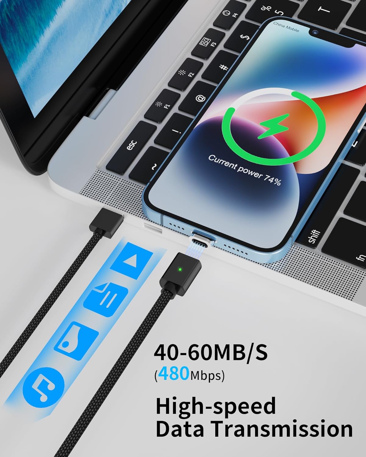 ZBF Magnetic Charging Cable 3A Fast Charging (4-Pack, 3.3/3.3/6.6/6.6 ft) 3 in 1 Magnetic Phone Charger, 480Mbps Data Transfer, USB A to Type C Charger Cable for USB-C/IproductMicro USB Device(Black)