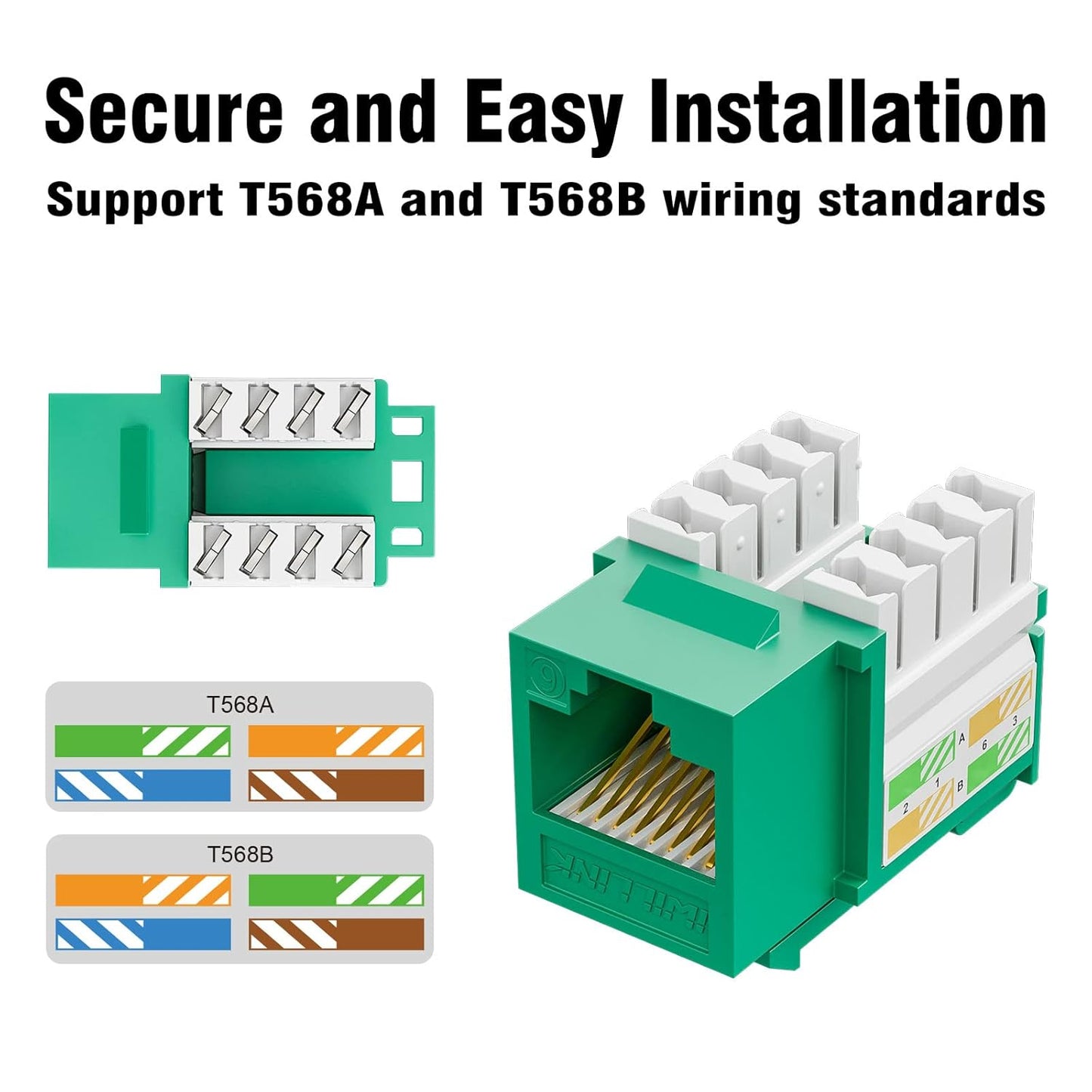 iwillink 10Gbps Cat6 Keystone Jack, RJ45 Keystone Jack 25-Pack and Keystone Punch-Down Stand, UTP Modular Ethernet Jack Insert 90-Degree, Punch Down Keystone Jack Adapter, Green