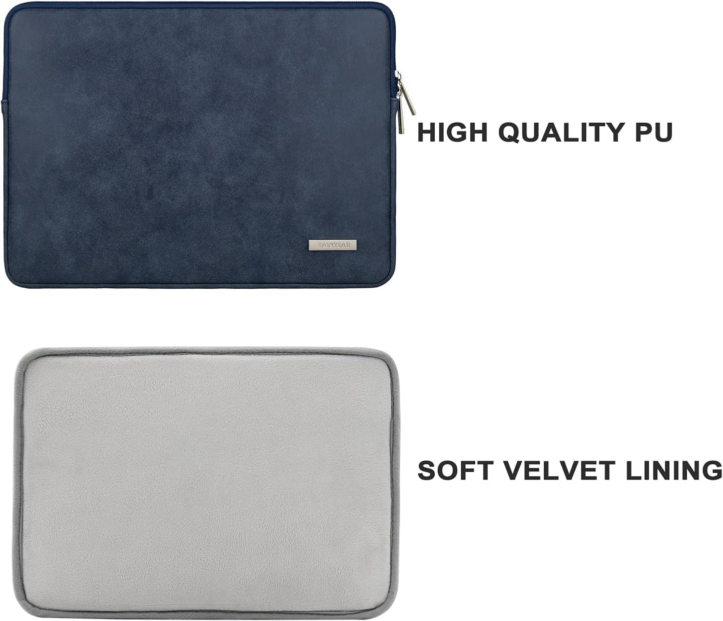 RAINYEAR 13 Inch Laptop Sleeve PU Suede Leather Case Protective Cover Water Resistant Bag Compatible with 13.3 Notebook Computer Chromebook,14" MacBook M1 M2 M3 M4,13.5 Surface Laptop(Deep Blue)