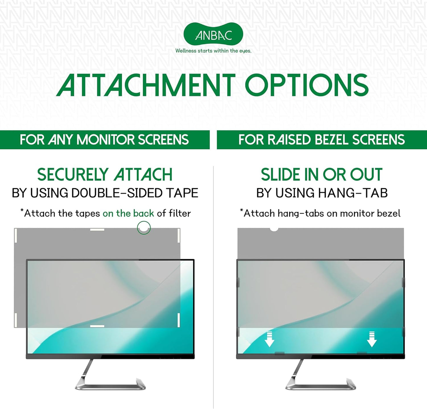 24 Inch Desktop Privacy Screen Shield for 16:9 Wide Monitor - Anti Glare Computer Privacy Screen Cover | Blue Light Blocking Screen Protector | Scratch Resistant UV Filter | Attachment Type