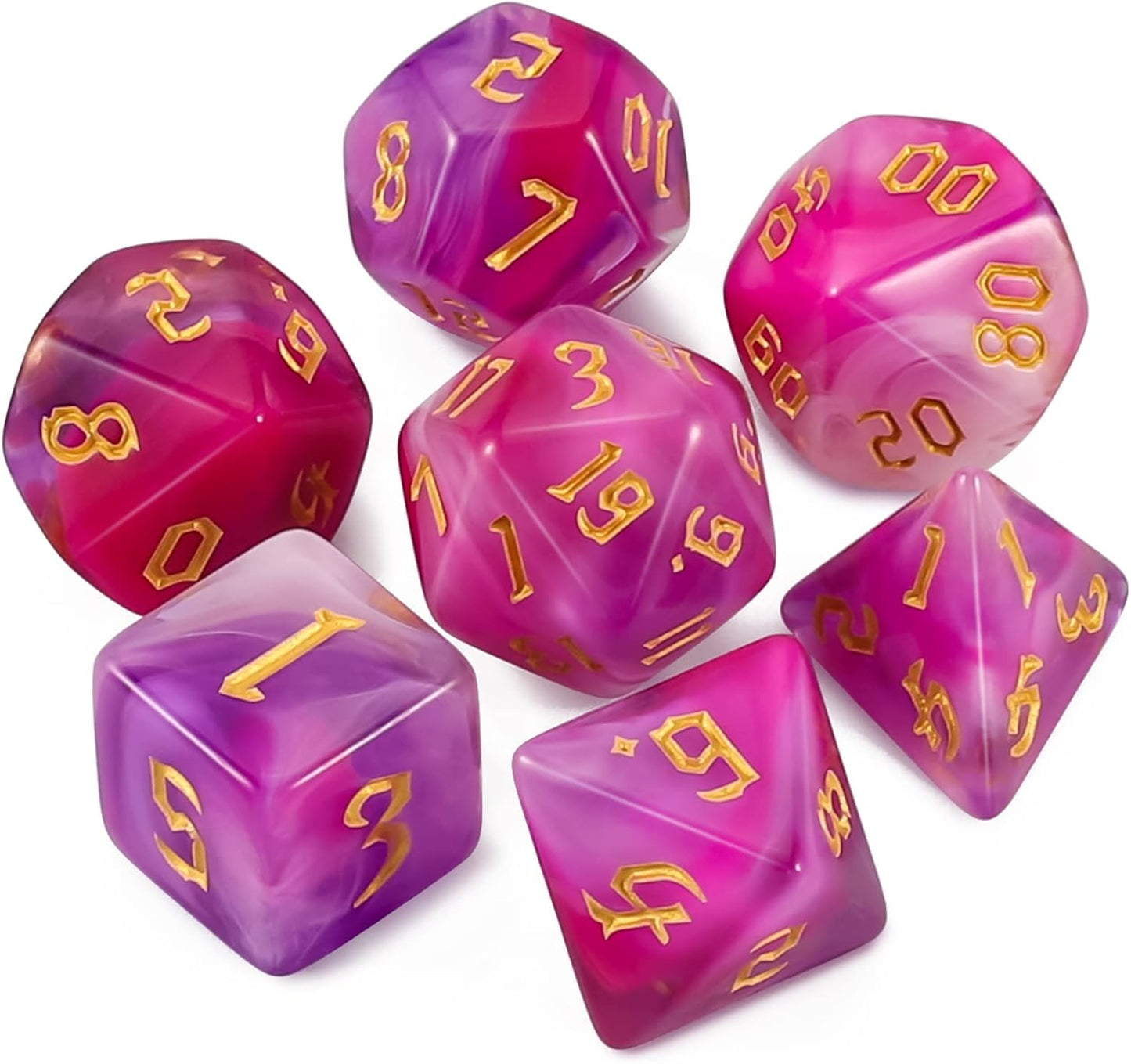QMAY DND Dice Set -D&D Polyhedral Dice (7 Pcs) for Dungeons and Dragons (Purpulr and White)