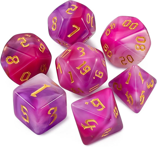 QMAY DND Dice Set -D&D Polyhedral Dice (7 Pcs) for Dungeons and Dragons (Purpulr and White)