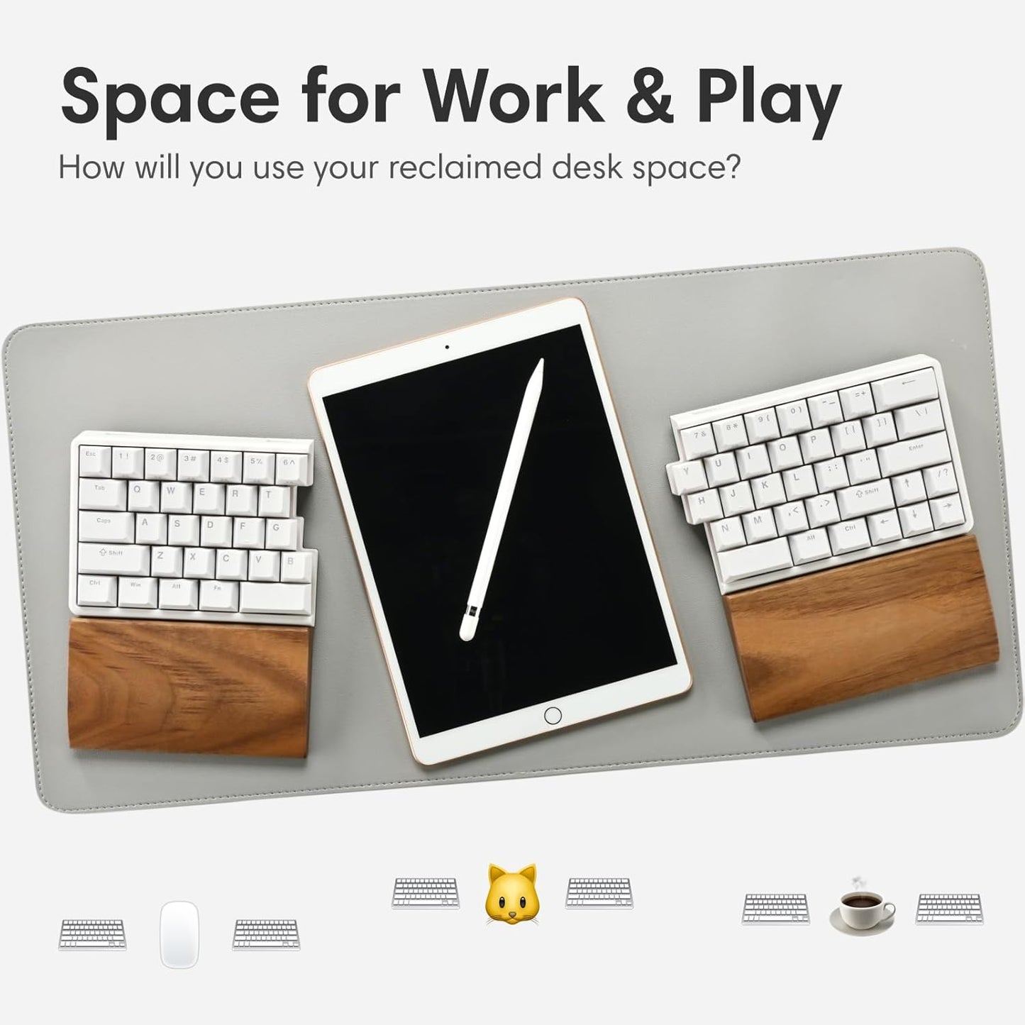 Wireless Ergonomic Split Mechanical Keyboard with Wrist Rest- Silent, RGB, Foam, Hot-Swappable, Compact 60% Layout, Palm Rest, Programmable for Mac & Windows, PBT Keycaps