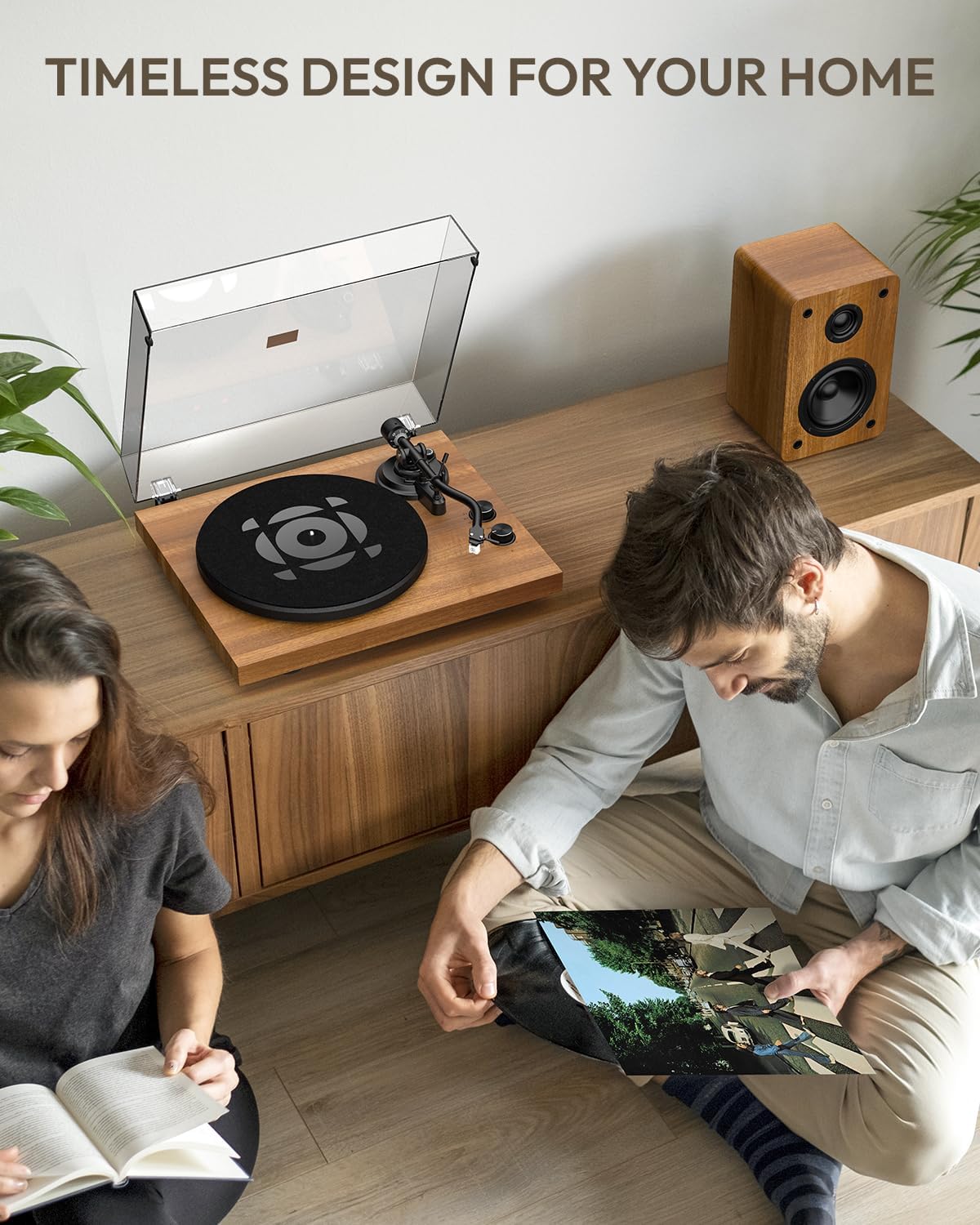 SoulBox S1 Vinyl Record Player with Stereo Speakers, Turntable with Built-in Preamp, S-Shaped Tonearm, 33/45 RPM - Walnut