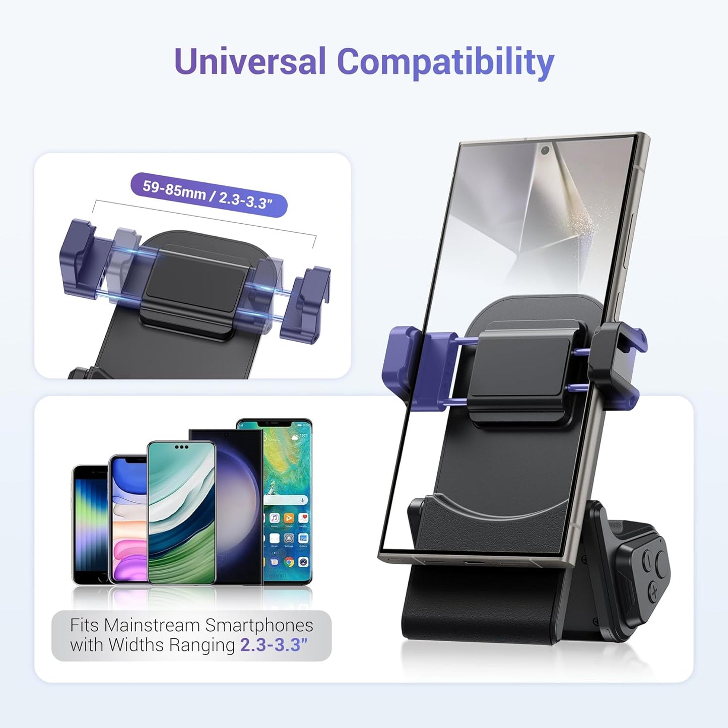KIWIFOTOS Universal Phone Camera Grip Phone Tripod Mount with Remote Control & Cold Shoe Adapter for iPhone 16 Pro Max Samsung Travel Selfie Vlog Video Shooting Camera Grip