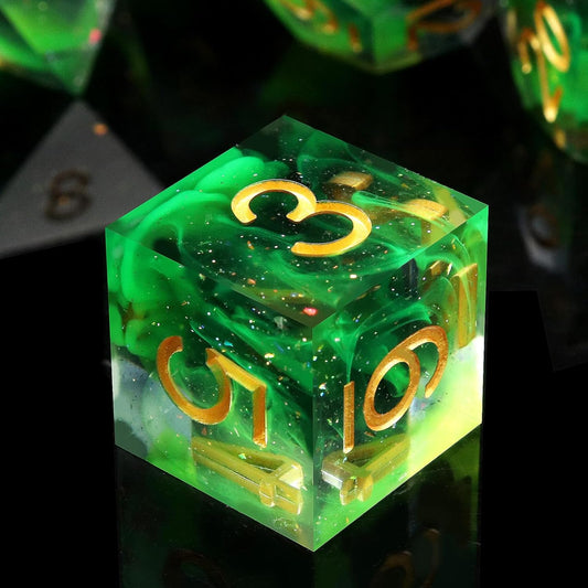 Haxtec Glitter DND Dice Set Sharp Edge Dice with Dice Case Handmade Green Resin D&D Dice Set for TTRPGs Compatible with Dungeons and Dragons Gifts