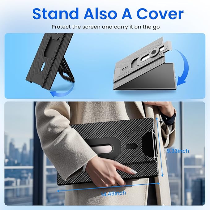 Laptop Screen Extender 16" - 1200P FHD Portable Monitor Travel Monitor for Laptop HDMI USB-C Plug & Play 360° Rotating Detachable Stand Height Adjustable for Travel/Work/Study