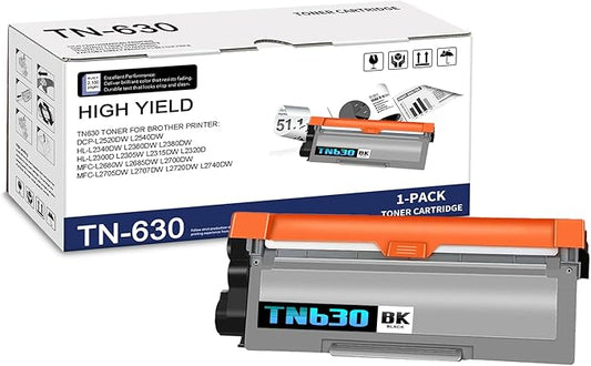 1-Pack TN630 Black Toner Cartridge, Replacement for Brother TN-630 for HL-L2300D L2305W L2315DW L2320D L2340DW L2360DW L2380DW MFC-L2680W L2700DW L2705DW L2720DW L2740DW DCP-L2520DW L2540DW Printer