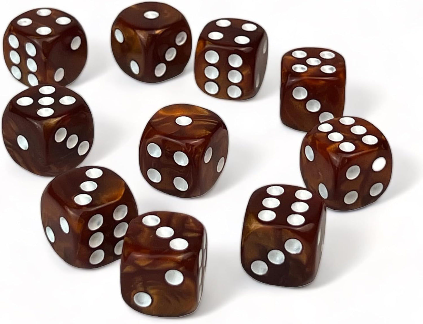 Luck Lab 10 Piece D6 Dice Pack - Acrylic Dice for RPG MTG DND Dice Table Games and Board Games (Brown Pearl)