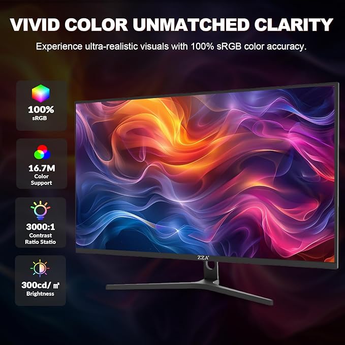 ZZA 32" Monitor | 4K UHD 3840x2160, IPS Panel, 60Hz, Adaptive Sync, 100% sRGB, Back Breathing Light,Blue Light Filter, VESA Mountable 75x75mm