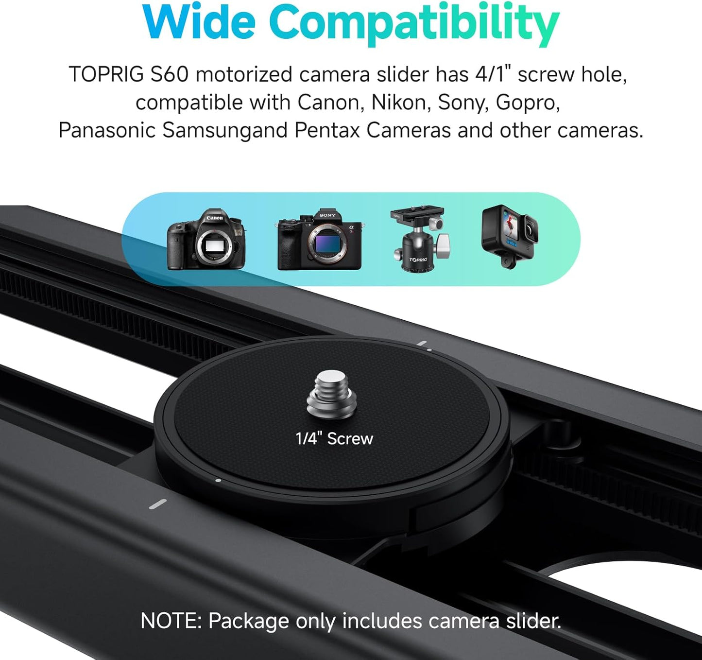 Accsoon Toprig 24inch/60cm Motorized Camera Slider, Button/APP Dual Control, Speed Adjust/Time-Lapse/120° Panoramic Shooting/Loop Mode, Compatible with DSLR Camera, Gopro, Camcorder, Smartphone(S60)