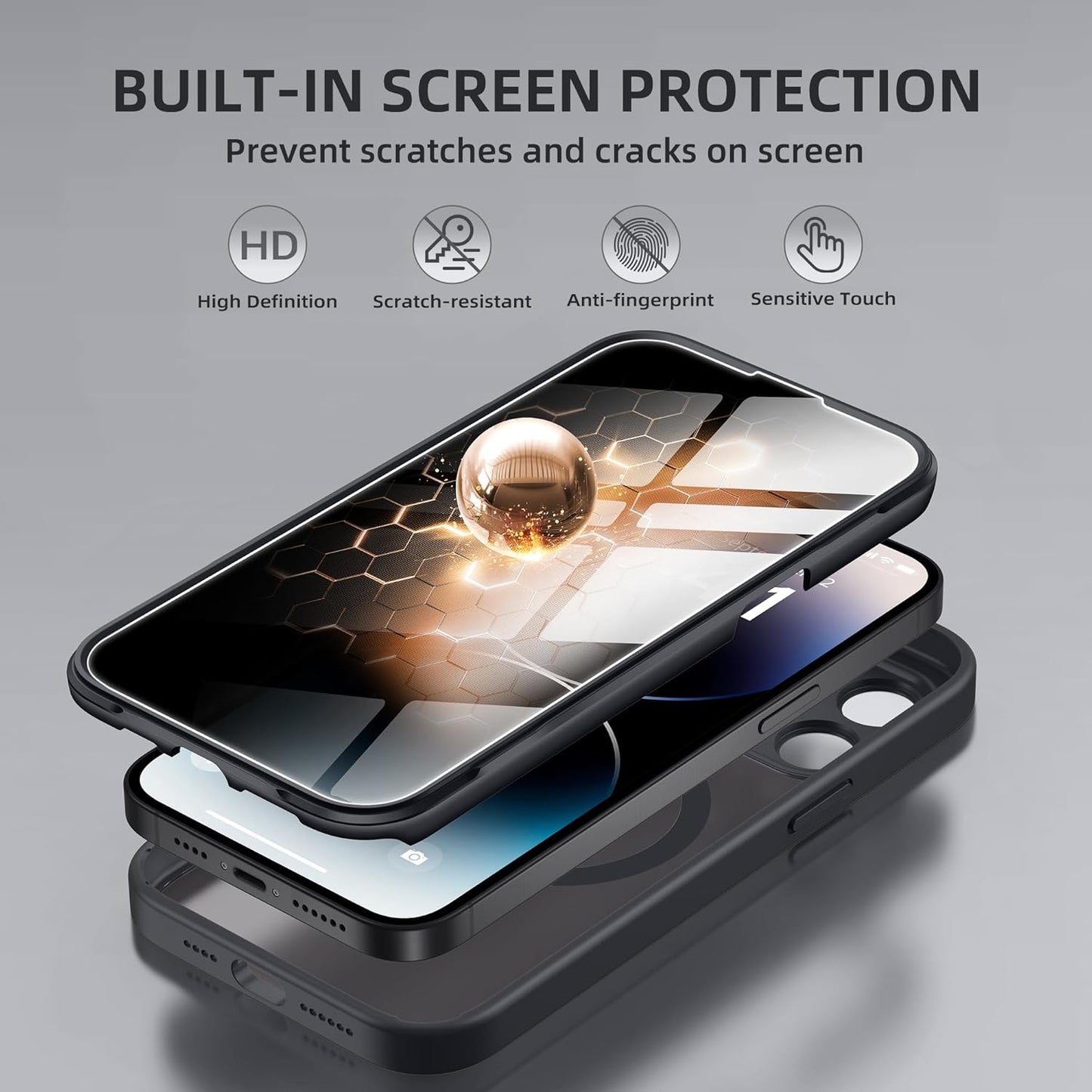 BERFY Magnetic for iPhone 14 Pro Max Case, Compatible with MagSafe, Built-in Privacy Screen Protector and Upgraded Camera Protection, Anti-Spy Full Body Shockproof Phone Case for 14 Pro Max 6.7",Black