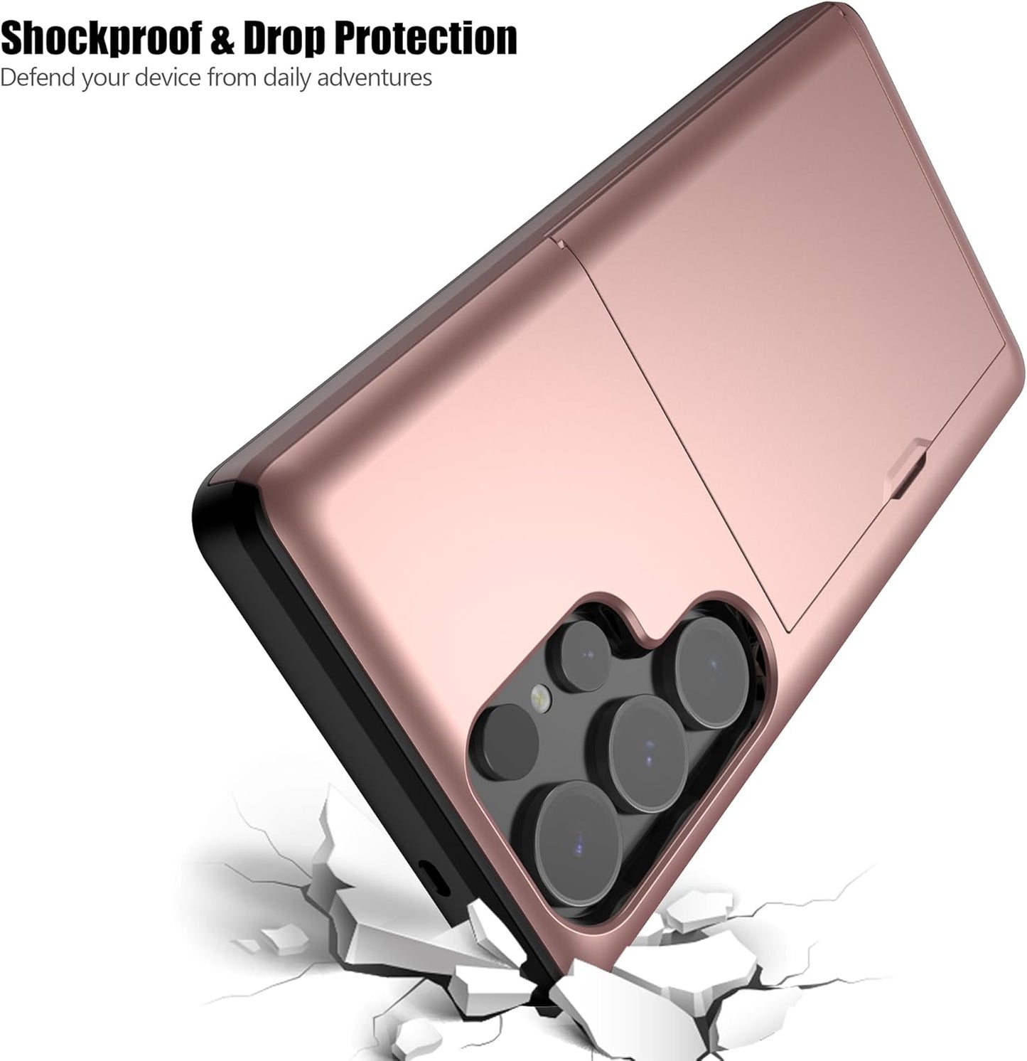 Nvollnoe for Samsung S25 Ultra Case with Card Holder Dual Layer Heavy Duty Protective Case Hidden Card Slot Slim Wallet Case for Samsung S25 Ultra 6.9''(Rose Gold)
