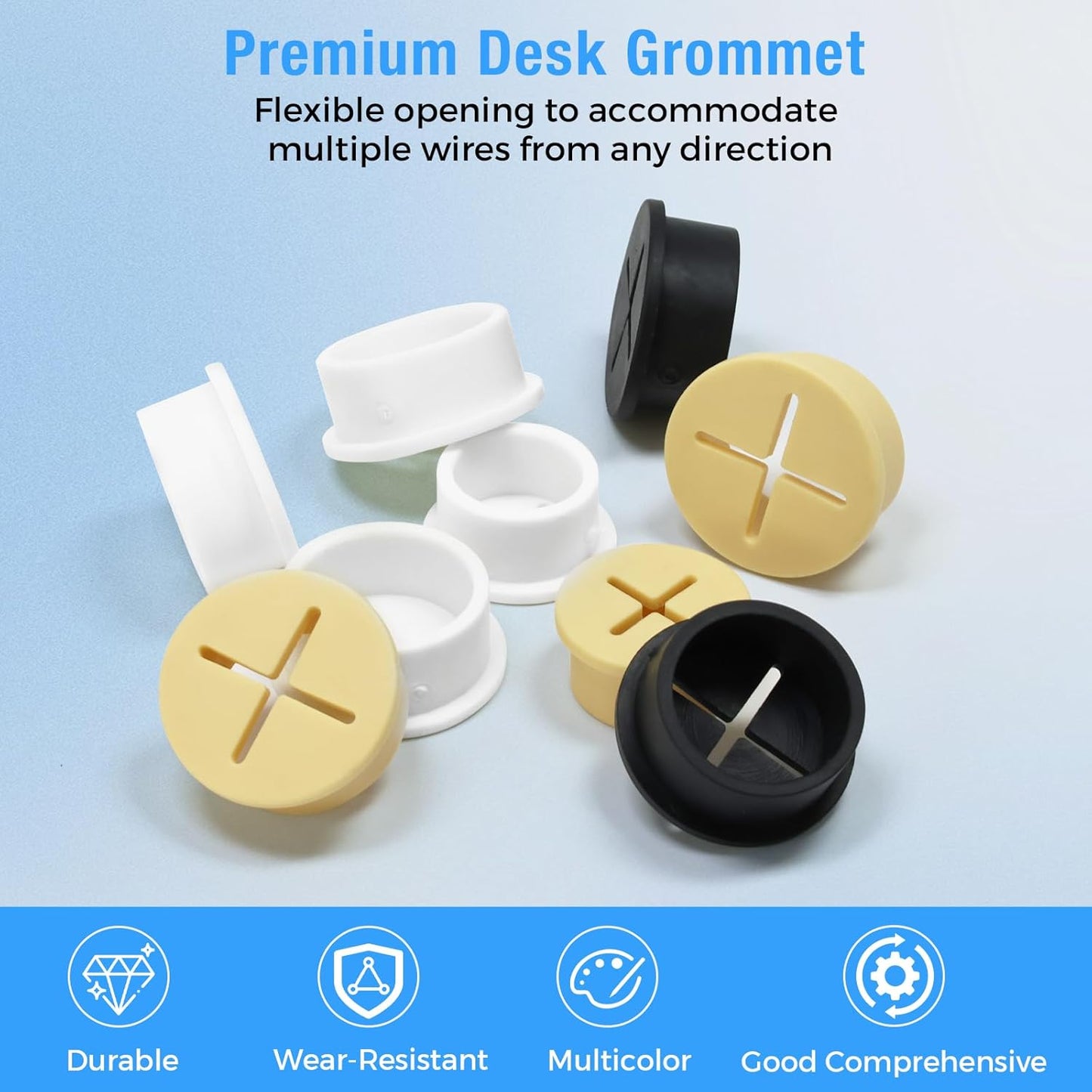 Desk Grommet, 1 in 25 mm Silicone Rubber Grommets, White Desk Hole Cover for Cables, Flexible Wall Cord Pass Through Grommet for Office Table Computer Home Furniture Wire Organizer-8 Pcs