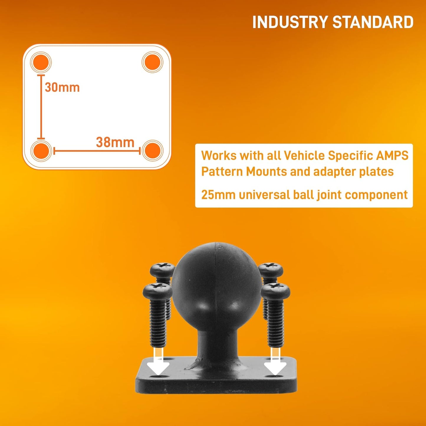 iBOLT 25mm / 1 inch Metal AMPS Adapter Plate for Industry Standard Dual Ball Socket mounting arms