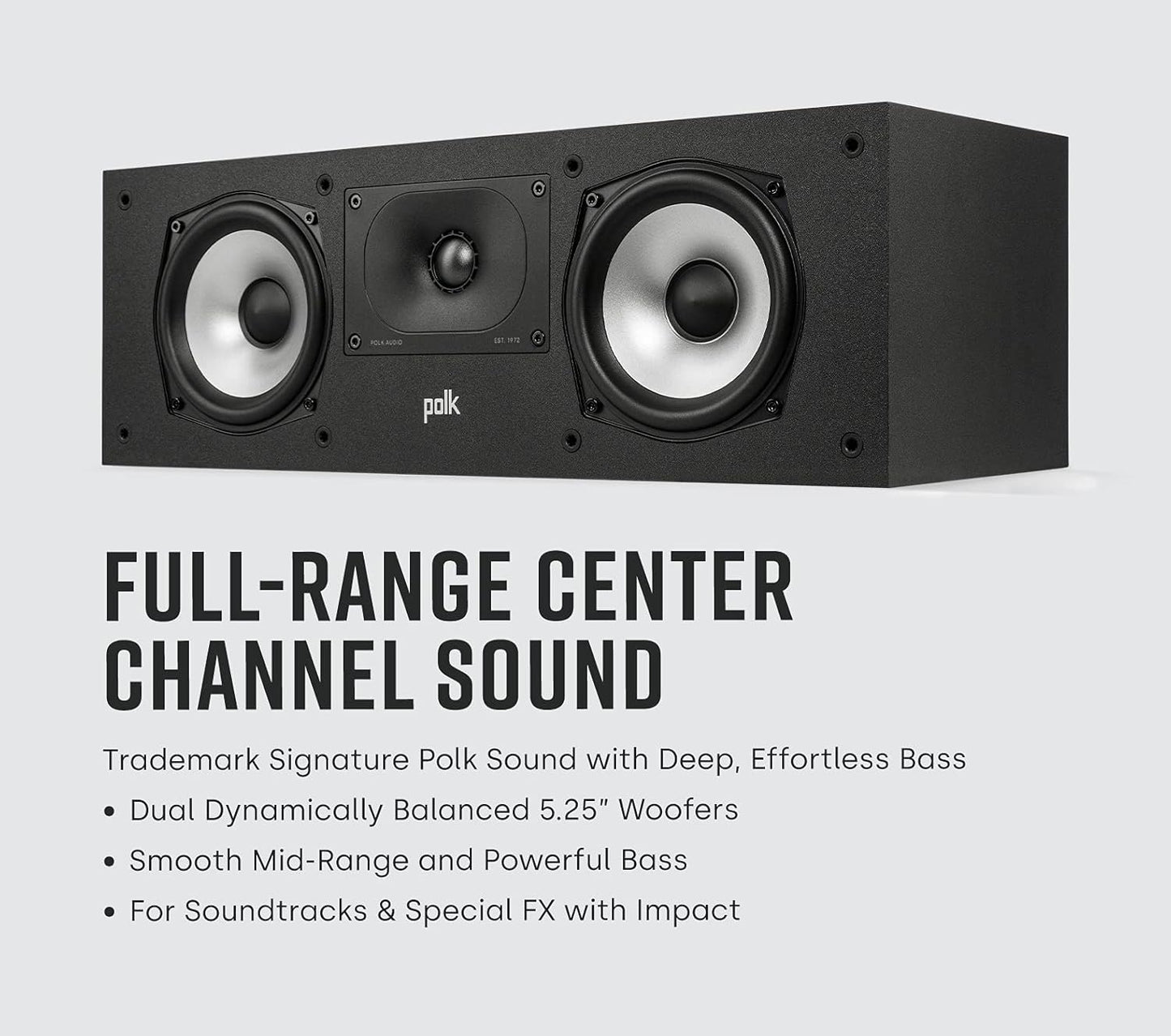 Polk Monitor XT30 Compact Center Channel Speaker - Hi-Res Audio Certified, Dolby Atmos & DTS:X Compatible, 1" Terylene Tweeter & Dual 5.25" Dynamically Balanced Woofer, Midnight Black