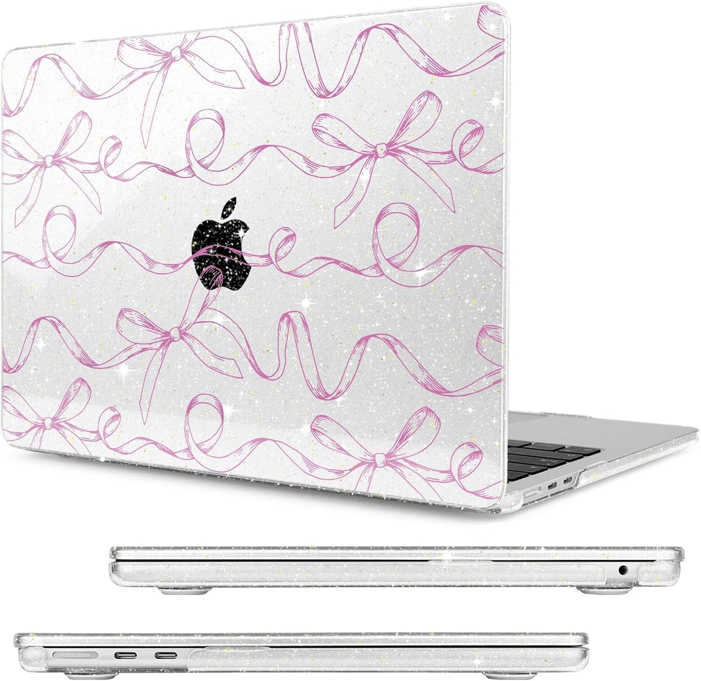Compatible with MacBook Air 13.6 inch Case, M4 A3240/M3 A3113/M2 A2681 (Released 2025 to 2022), Hard Shell, Keyboard Cover, Screen Protector, Webcam Cover & Type-C Adapter, Sparkly Bows