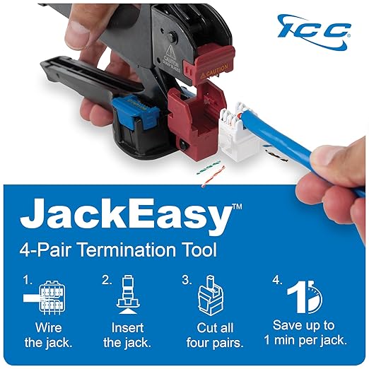 ICC CAT6A Keystone Jack with Slim Profile 180 Degree Punch Down, 10Gbps RJ45 UL Listed PoE++ TAA Compliant for Wall Plate or Patch Panel, Works with JackEasy Termination Tool, Black 25 Pack
