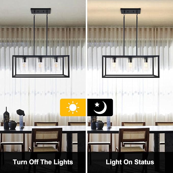 Kalium Chandeliers for Dining Room, 3 Light Dining Room Light Fixture Modern Metal Industrial Kitchen Lighting Fixtures Ceiling Easy Installation Pendant Lights for Bar Restaurant-E26 Socket, Black