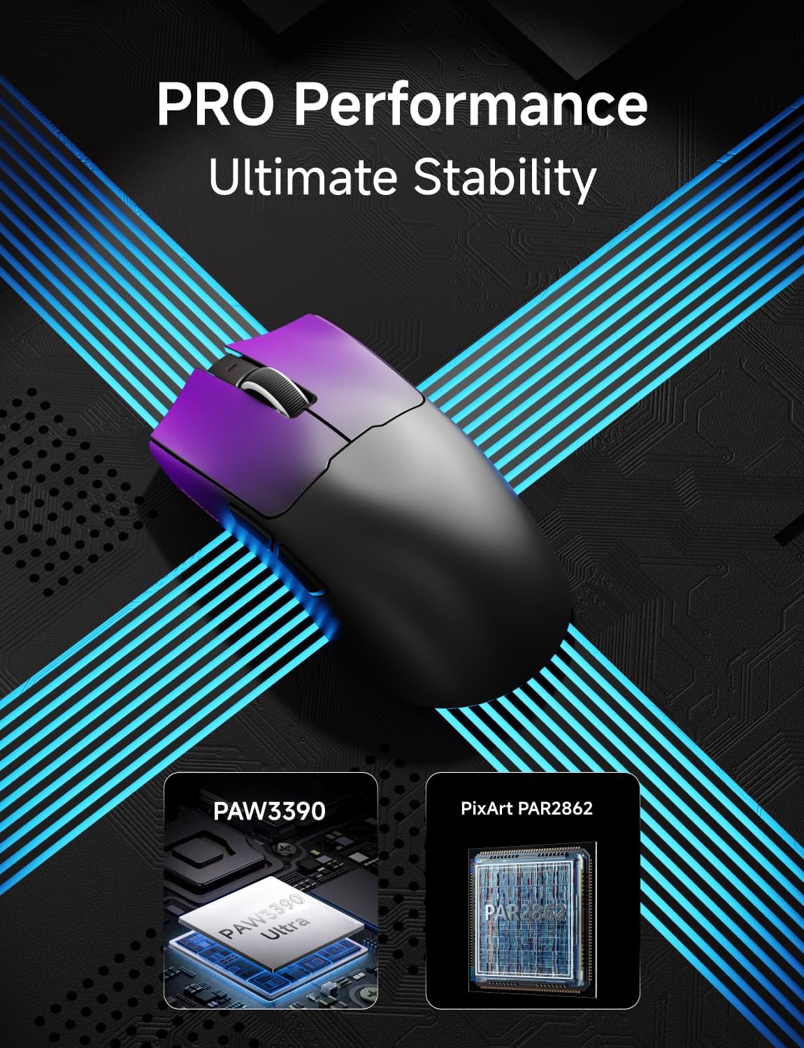 S9 Pro Wireless Gaming Mouse, 59G Ergonomic Computer Mouse, Triple Modes, 8K Polling, 26K DPI, PAW3395 Optical Sensor, Kailh Switch, 250h Battery Life, Programmable for PC/Win/Mac(Purple)