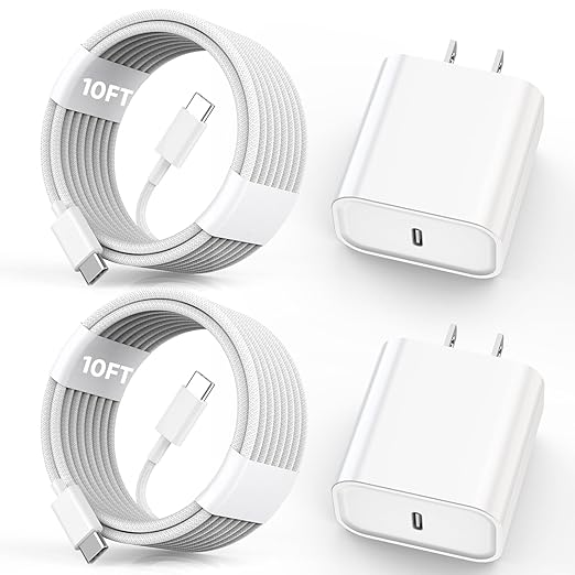iPhone 16 15 Charger Fast Charging,2Pack 10FT Extra Long USB C to C Fast Charging Cord Woven Cable 20W USB C Charger Block for iPhone 16 Pro Max/16 Plus/iPhone 15/15 Pro Max/iPad Pro/Air/Mini/AirPods