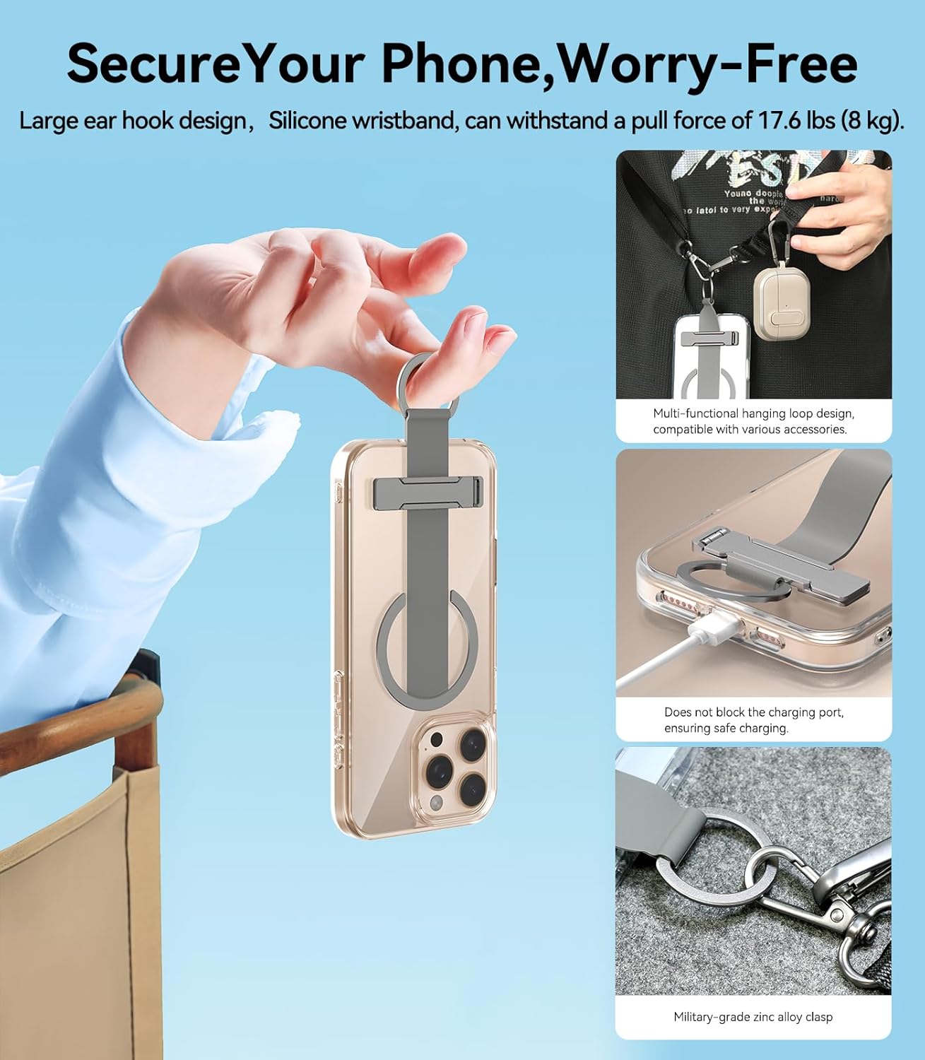 for iPhone 16 Case 4-in-1 - Magnetic Clear, Adjustable Wrist Strap, Foldable Stand & Crossbody Lanyard, Anti-Yellowing Protective Case (for iPhone 16)