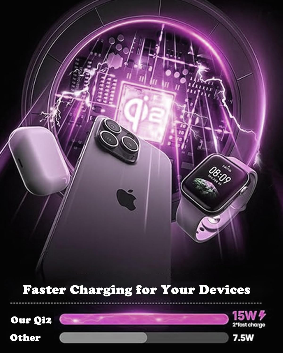 3 in 1 Wireless Charging Station for Qi2 Apple Multiple Devices, 30W USB C Adapter&Light, Fast Mag-Safe Charger Stand Compatible with iPhone 16 15 14 Pro Max, Apple Watch Series 10 9 & Airpods 4 3 Pro