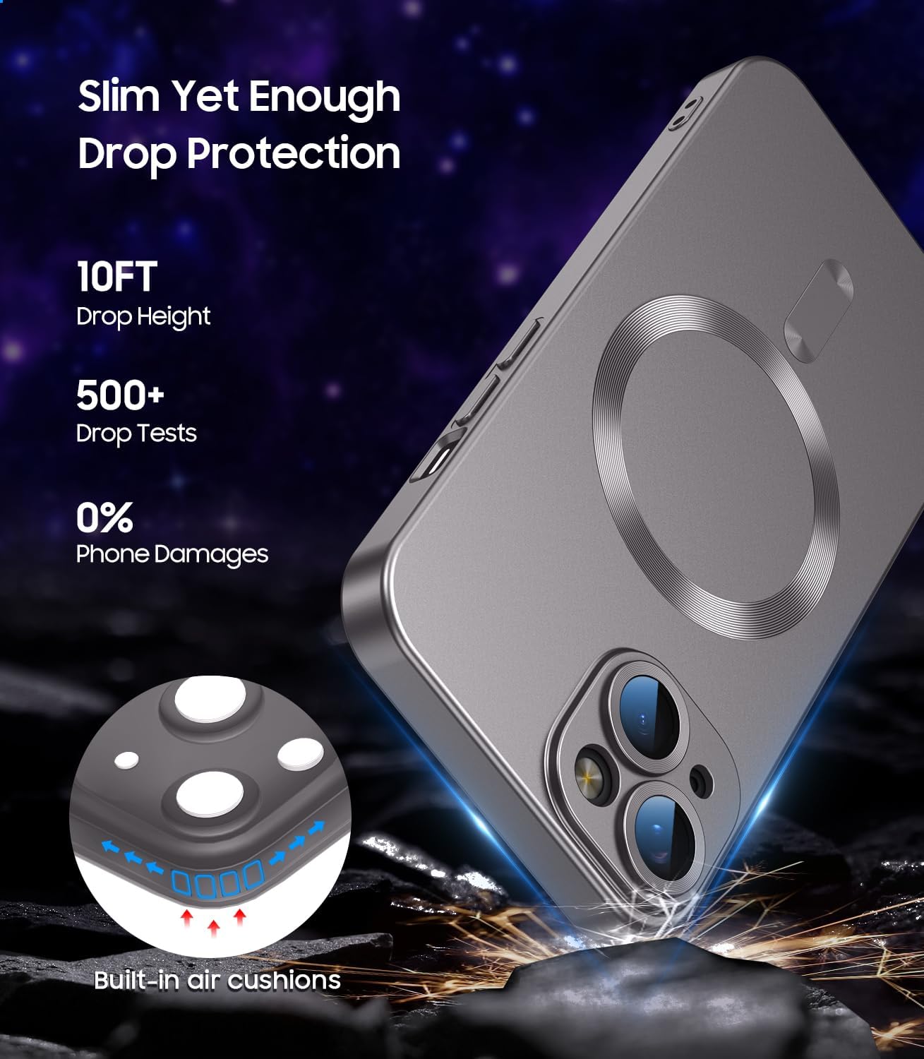 Magnetic for iPhone 14 Case [Compatible with MagSafe][Built-in Camera Lens Protector] Slim Soft Silicone Bumper Shockproof Metallic Luster Phone Case (Gray)