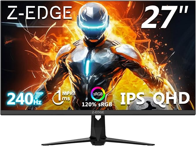 Z-Edge 27 Inch 240Hz Gaming Monitor, 2K QHD 1440P, Fast IPS Computer Monitor, 1ms MPRT, 120% sRGB, 400nits, UG27QS 2X DP 1.4 Ports and 2X 2.0 HDMI Ports