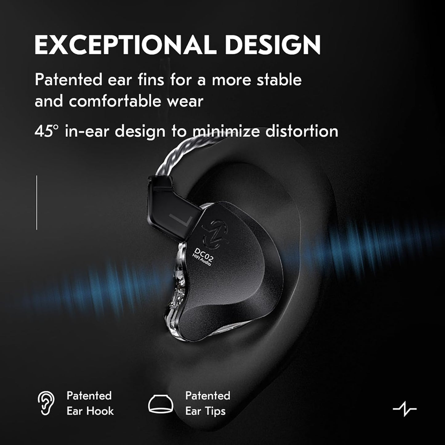 in Ear Monitor Headphones,CCZ DC02 In Ear Monitor Dual Magnetic Circuit DD Wired Earbuds ,Professional Hifi Earphone,Stereo Sound Gaming Earbud,IEM for Gaming,CCZ IEM Earphone for System(Black,No MIC)