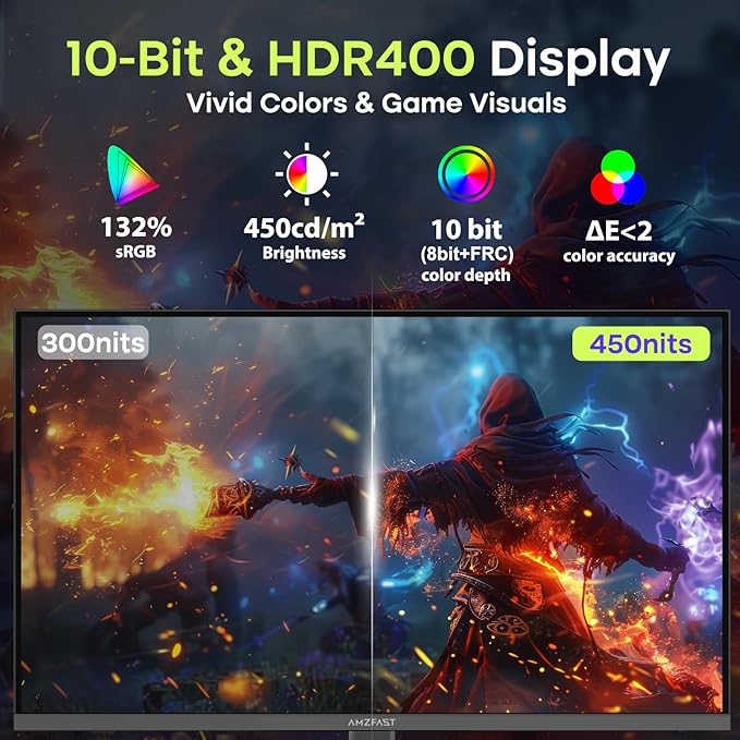 Amzfast 27 Inch 200Hz Gaming Monitor, WQHD 2k 2560 x 1440p Monitor, Built-in Speakers, 1ms G-SYNC Compatible, HDR400,132% sRGB, VESA 100x100 Fast IPS Monitor with HDMI 2.0 x 2 & DP 1.4 x 2, AMZG27F5Q