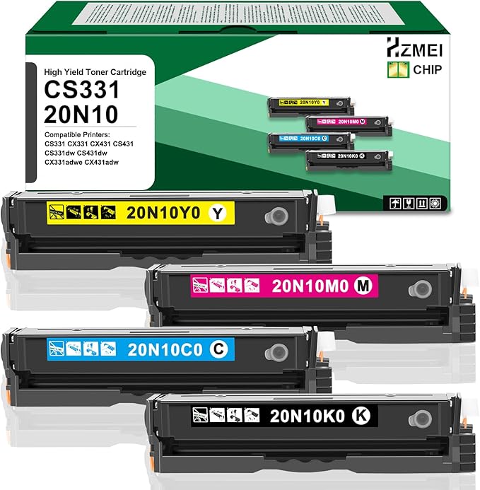 High Yield CS331 CX331 Toner Cartridge Compatible with Lexmark 20N10K0 20N10C0 20N10M0 20N10Y0 Toner Replacement for Lexmark CS331 CX331 CS331dw CS431dw CX331adwe CX431adw Series Printer