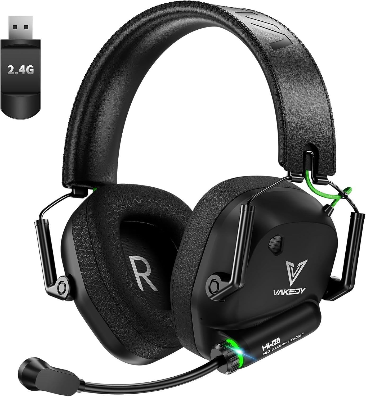 Wireless Gaming Headset for PC, PS5, PS4, Mac, Switch, 2.4GHz USB Dongle Headphones with Mic, Bluetooth 5.4, 50mm Driver, Stereo Sound, Cool Lighting, 50H Battery-Black/Green