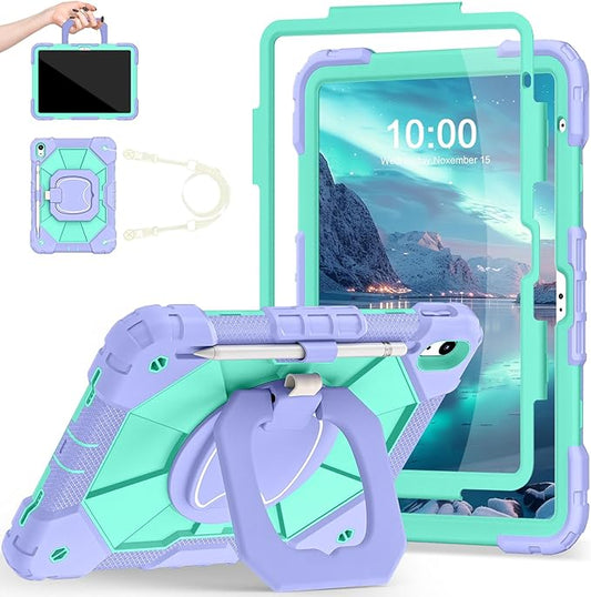 Case for iPad (A16) 11th/10th Generation 2025/2022,iPad Case 10th Generation with Rotating Stand Screen Protector,Shockproof Cover for i Pad 11.0/10.9 Inch C ase,Purple Green