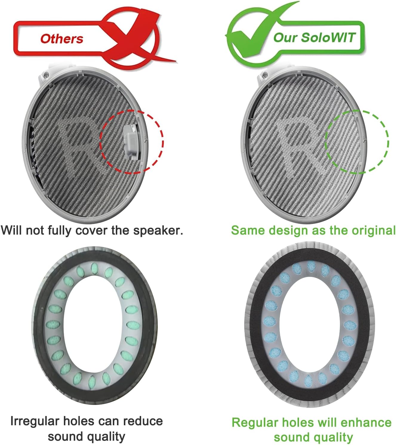 SoloWIT Ear Pads Cushions Replacement, Earpads for Bose QuietComfort 35 (QC35) and Quiet Comfort 35 II (QC35 II) Over-Ear Headphones, Softer Leather, Noise Isolation Foam - PL Silver