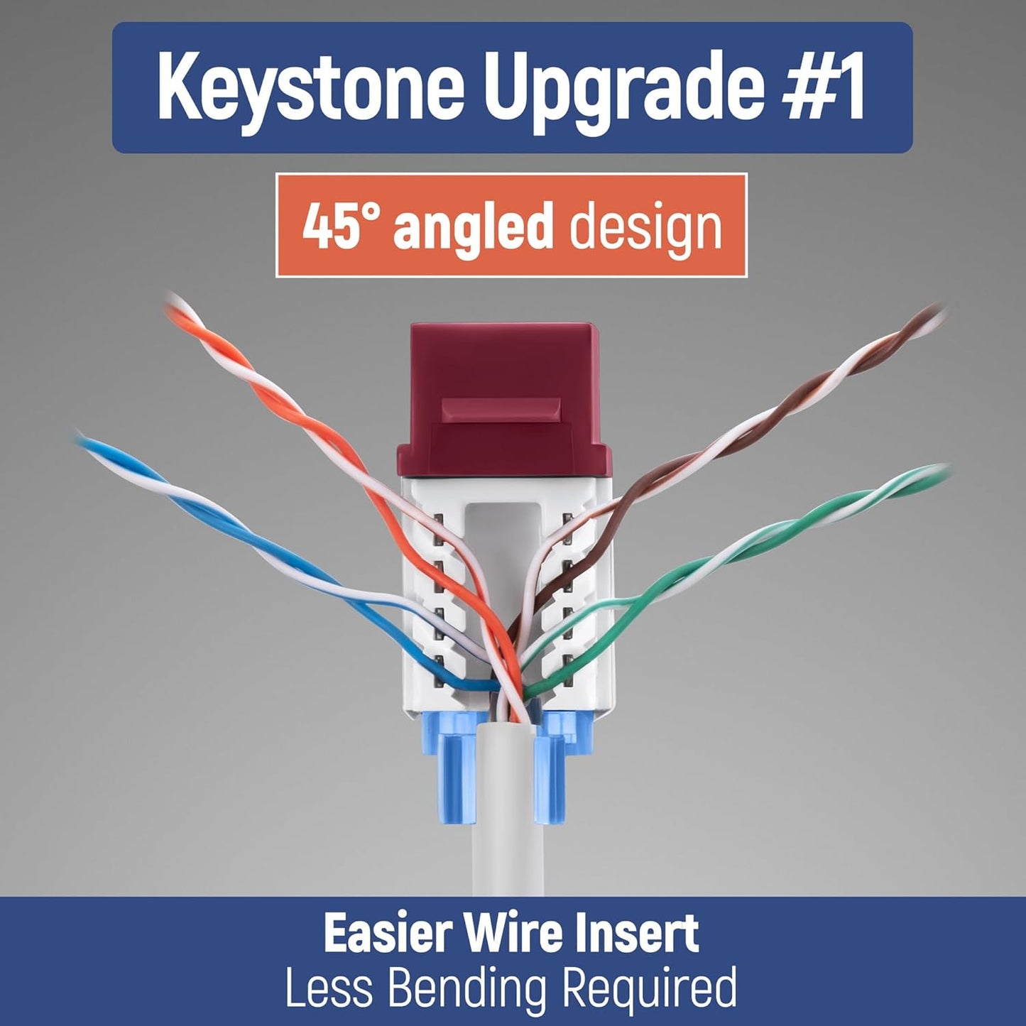 Everest 45° Angled RJ45 Cat5e Keystone Jacks 10-Pack in Red - Slim Profile Female RJ45 Connectors - Cat 5e Keystone Jack - Compatible with 45° Angled Speed Termination Tool - 45Term (B0BL3GS7ZY)