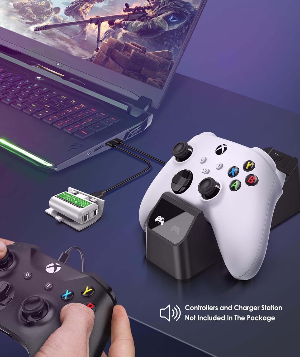Rechargeable Controller Battery Pack with 4 Cover Play and Charge Kit with Micro USB Charging Cable for Xbox 1, S/X/Elite Wireless Remote (2 Pack-White)