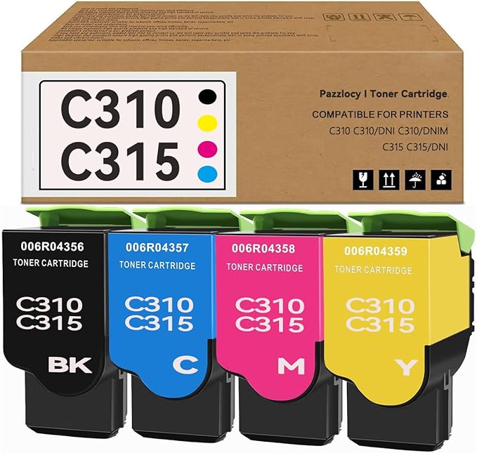 C310/C315 High Yield Toner Cartridge Compatible for Xerox 006R04356 006R04357 006R04358 006R04359 Replacement for Xerox C310 C310DNI C310DNIM C315 C315DNI Printer(4 Pack, Black,Cyan,Magenta,Yellow)