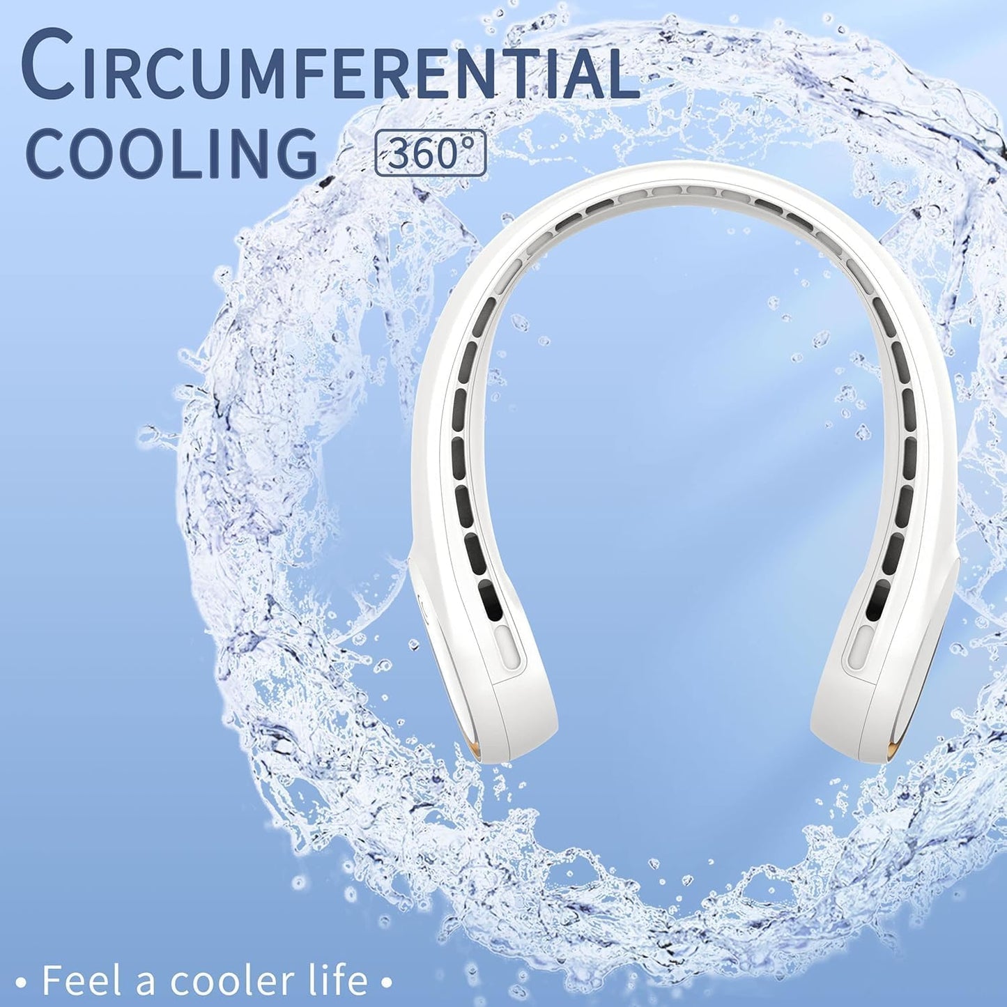 FrSara Neck Fan, Portable Personal Fan Strong Wind, 5200mAh, Air Volume,360° Cooling, No Hair Twisting, Air Volume On 2 Sides, Non-Slip, Quick Charge, Long Use Time, Birthday Gift for Women, Dad, Men