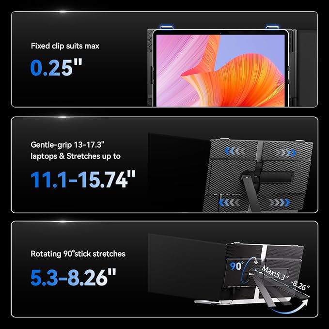 Laptop Screen Extender, 1.3lb Ultra Lightweight 14" 1080P FHD Portable Monitor for Laptop, Plug & Play Dual Travel Screen Monitor, Laptops Dual Monitors Attachment, Fits Windows/Mac/Android/Chrome