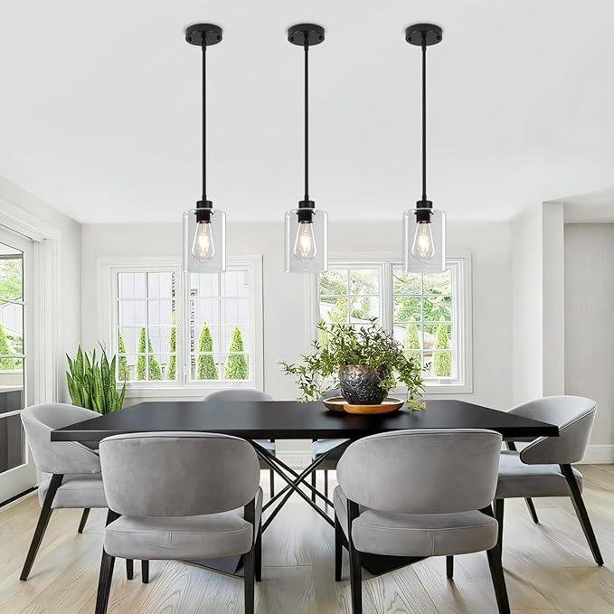 Glass Pendant Lights Kitchen Island 2 Pack, Modern Pendant Lighting Over Island Black Farmhouse Kitchen Hanging Light Fixtures Adjustable Mini Chandeliers for Hallway Entryway Bedroom Dining Room