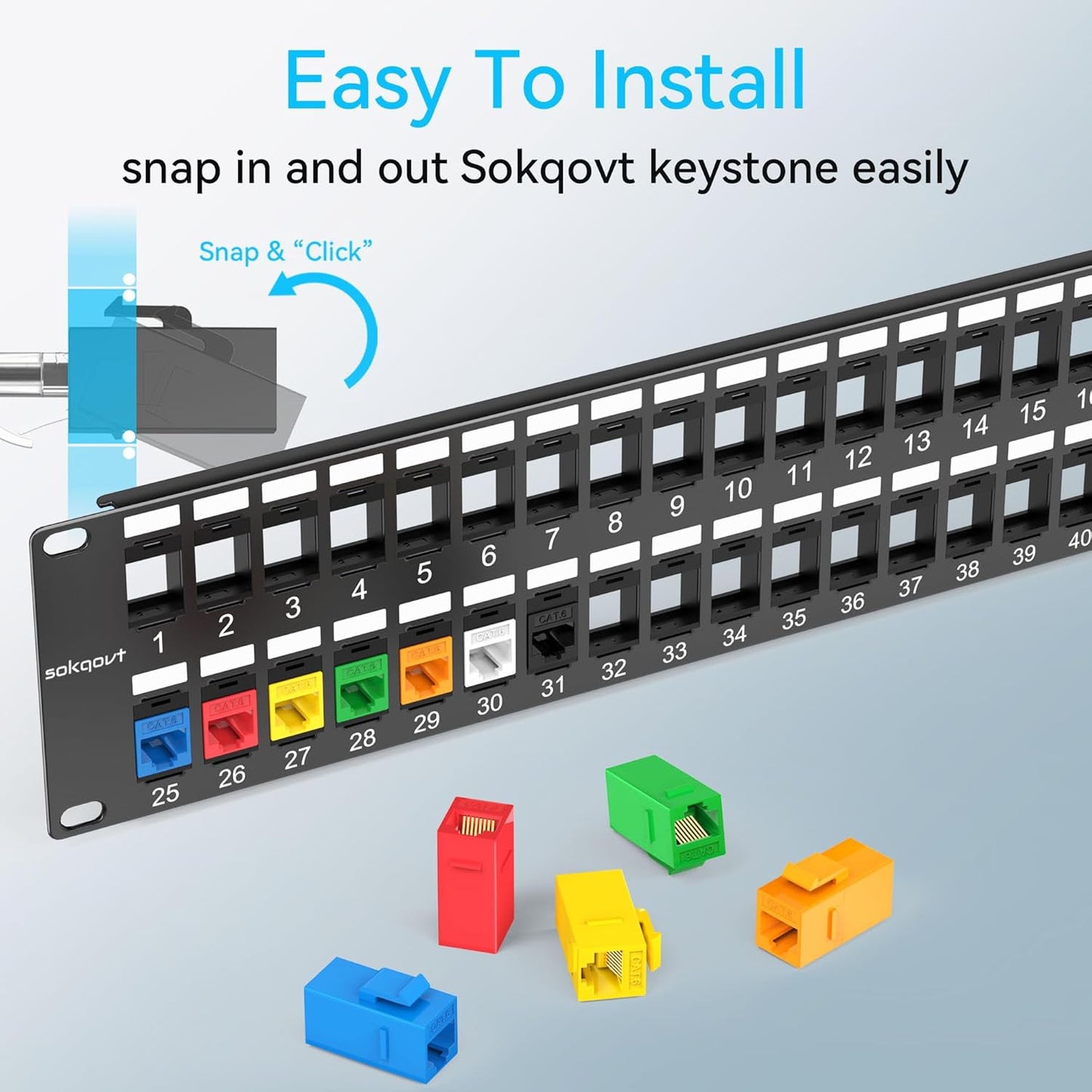 48 Port Blank Keystone Patch Panel with Snap-in Design (4 Pack), Cat6 Network Patch Panel 2U 19 inch, Rack Mount Ethernet Patch Panel (for Slim Keystone Only)