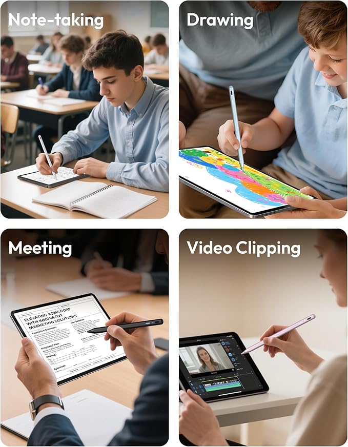 Metapen Pencil A8 for Apple iPad 2018-2025, (2X Faster Charge), Tilt Sensitivity, Pixel Precision, Stylus Pen for iPad 11/10/9/8/7/6th Gen, Pro 12.9/11/13-inch M4, Air 3/4/5/M2/M3, Mini 5/6th, Grey