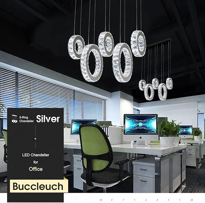 Buccleuch 5-Ring Crystal Chandelier, Height Adjustable UL-Certified Dimmable LED Pendant Light, Stainless Steel K9 Crystal Ceiling Light for Dining Room Living Room Bedroom, 6000K 4400lm